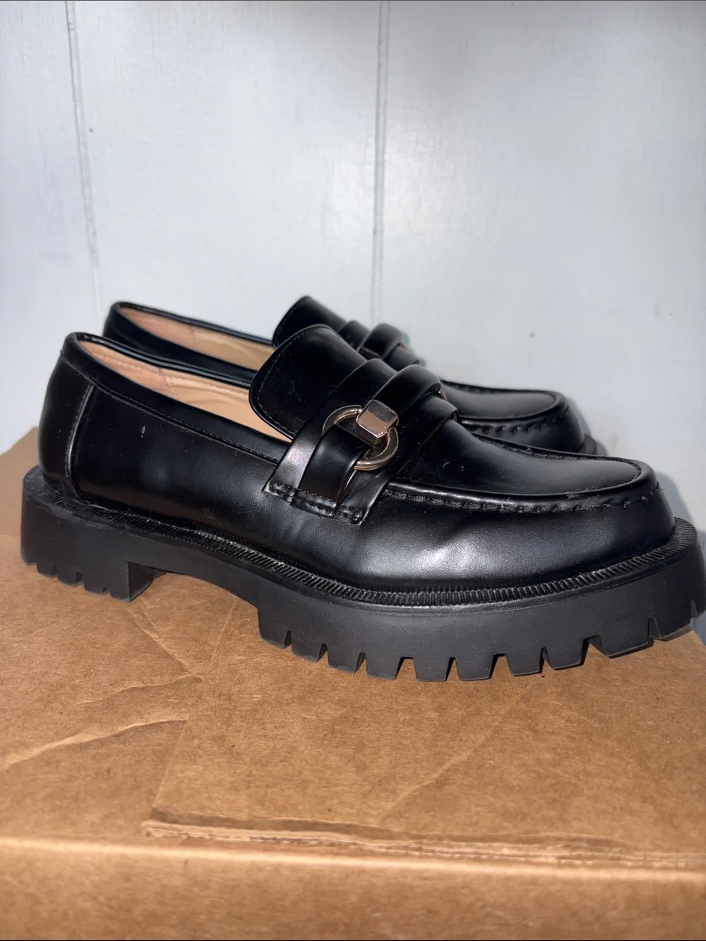 Zara Women’s Black Chunky Lug Sole Loafers size 37